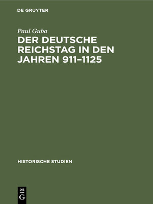 cover image of Der Deutsche Reichstag in den Jahren 911–1125